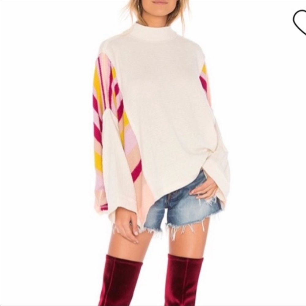 Free People Cream Striped Sweater